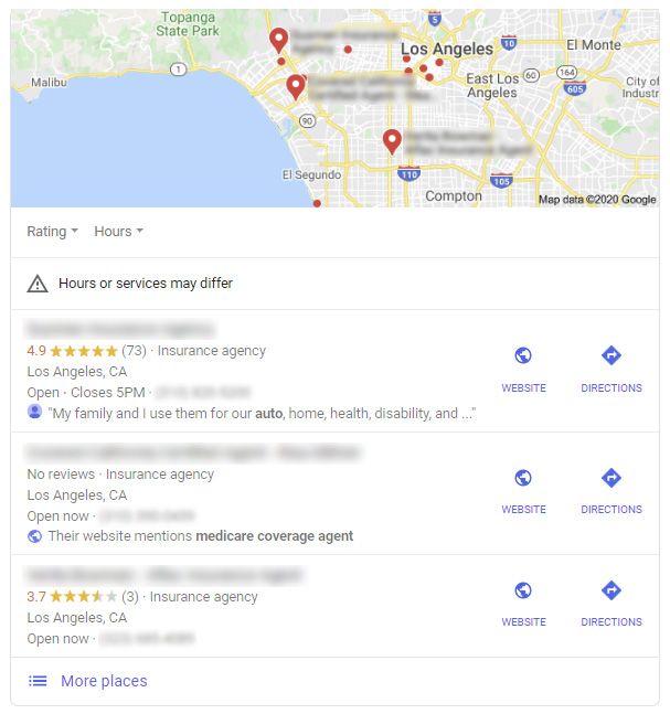 Insurance Agent Google MyBusiness Screenshot