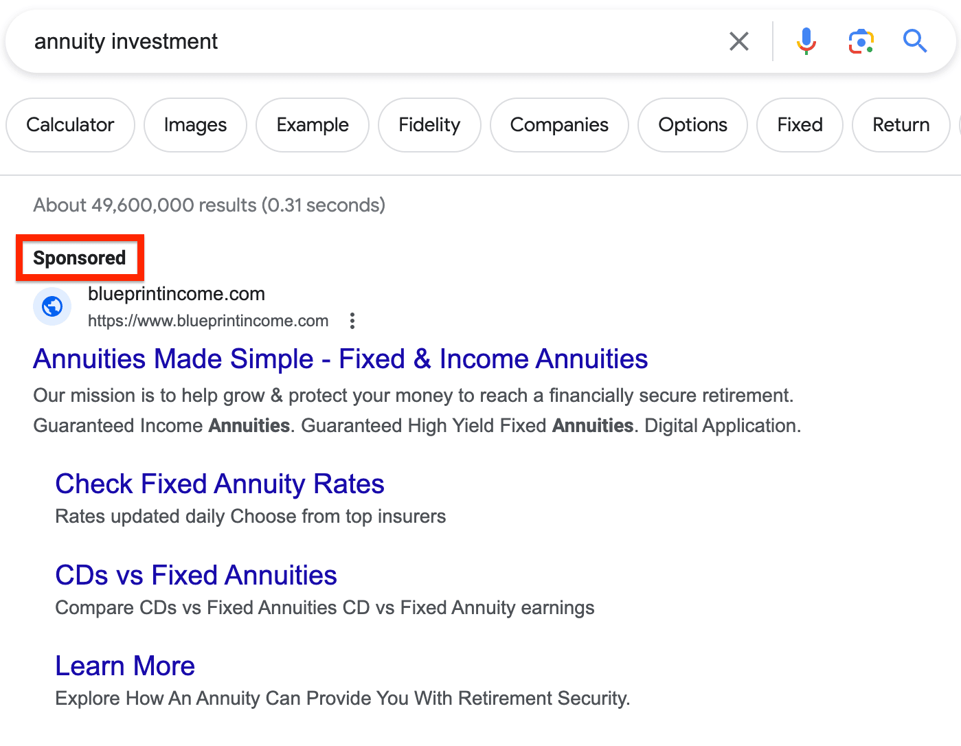 Google Sponsored Ad Example