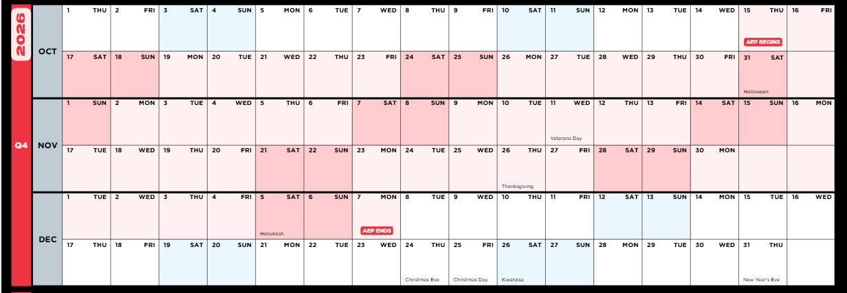 Q4 AEP Medicare planning calendar for licensed insurance agents